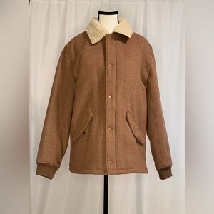J. Crew Classic Rugged Wool Blend Sherpa Primaloft Collar Jacket in Tan